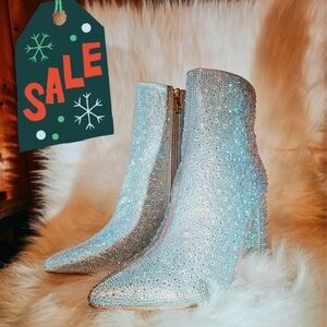 Pazzle Silver Rhinestone Ankle Boots